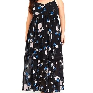 Black Floral Crochet Chiffon Maxi Dress
